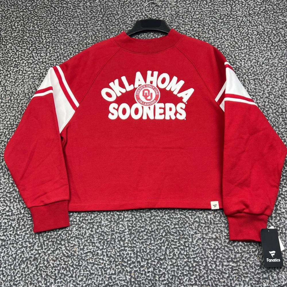 Oklahoma Sooners Sweatshirt Women Medium Red Cropped Fanatics Pullover New M